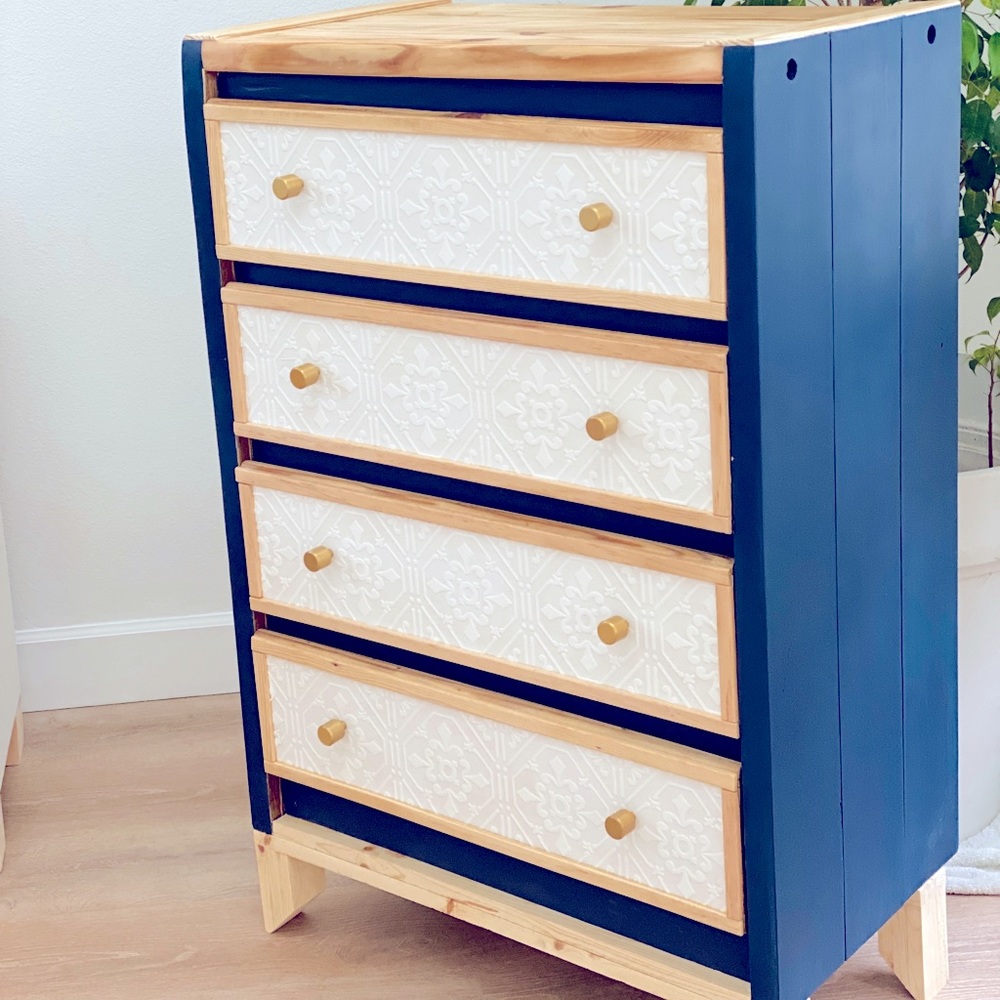 SOLDClassic Blue Natural Wood Dresser